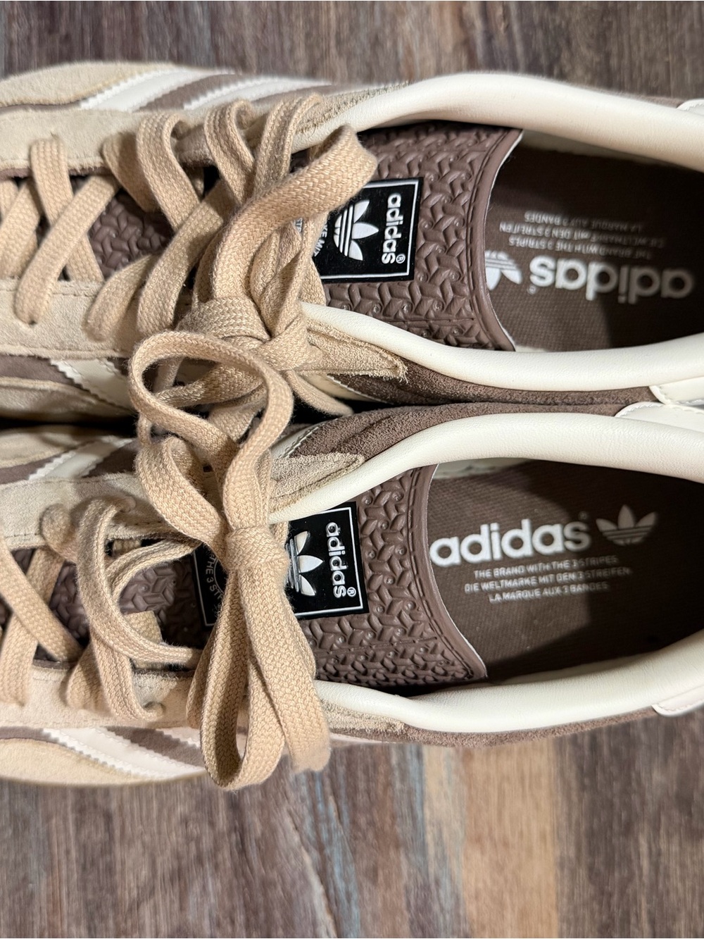 adidas menโs Beige Suede Low-Top Sneakers with White Stripes